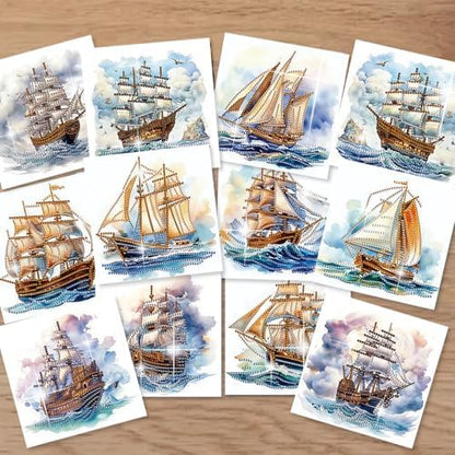 jinglinhh 12pcs Diamond Art Painting Sea Sailing Boat Greeting Cards with Envelopes, DIY Card Making Kits for Adults, Diamond Art Christmas Cards for Birthday Holiday Gifts - Image 7