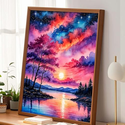 Alptiny Paint by Numbers Kit for Adults Beginner, Sunset Lake Landscape Paint by Number Kits on Canvas, Scenic DIY Oil Painting Kit for Home Decor & Gift, 16x20 Inch - Image 2