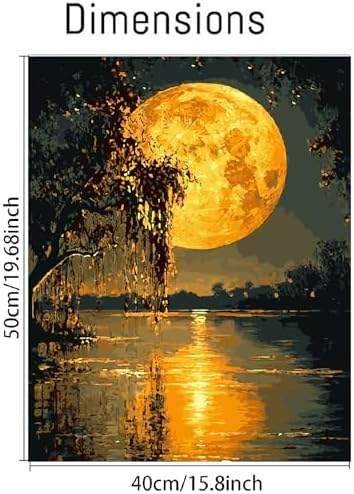 Clendo DIY Moon Paint by Numbers Kit for Adults, Landscape Adult Paint by Number Kits on Canvas Without Frame, Lake View Oil Paint by Numbers for Home Decor Gift 16” W x 20”L - Image 2