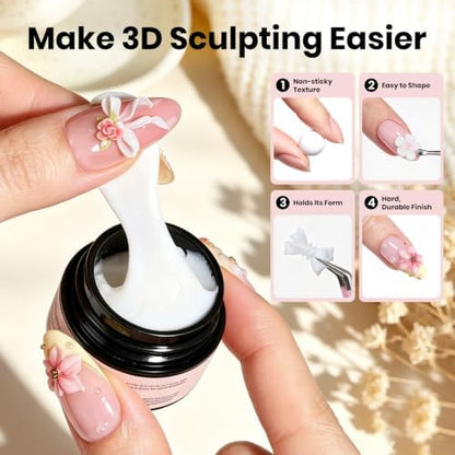 Beetles 3D Gel Nail Art,White 3D Sculpting Gel for Nail Art & Sculpting Pen - Image 3