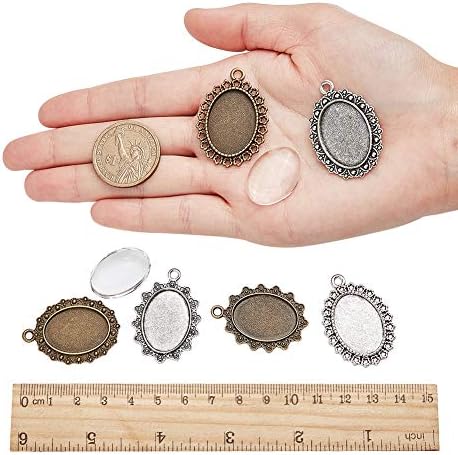 PH PandaHall 36 Sets Earring Pendant Tray Bezel, 3 Style 36pcs Earring Cabochon Settings 40pcs Oval Transparent Glass Cabochons Dome and 40pcs Brass Earring Hooks for Women Earring Jewelry Making - Image 4
