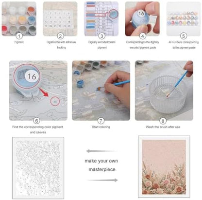 Paint by Numbers Kit for Adults Beginner Art Decor Blush Rose Meadow - Image 4