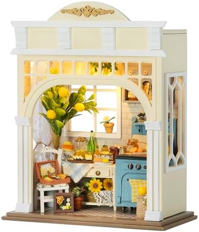 CUTEROOM DIY Miniature House Building Kit for Adults with LED Lights - Realistic Mini Dollhouse Model & Wooden Furniture, Creative Craft Kit for Home Decor Gift- Sunshine Season by CUTEROOM