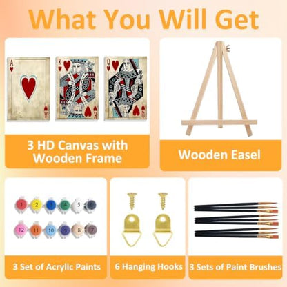 Mandun Poker Paint by Numbers Kit for Adults, 3 Pack, 7.8x11.8 inch - Image 4