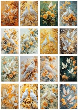 Decoupage Paper Pack (35 Sheets 6"x8") Doves and Roses: Elegant White Doves paired with Vibrant Yellow Roses, Set Against Soft and Calming Pastel Backgrounds FLONZ Vintage - Image 2