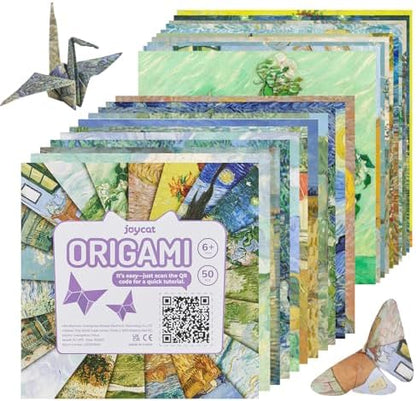 JoyCat Van Gogh Patterned Origami Paper, 50 Double-Sided Sheets, 6x6 Inch by JOYCAT