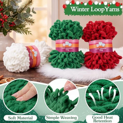 Threlaco 6 Skein Christmas Loop Yarn for Finger Knitting, Red, Green, White - Image 3