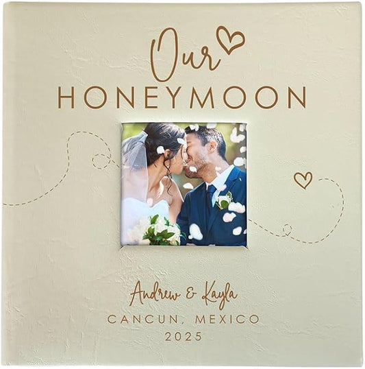 Personalized Photo Album For Newlyweds, Holds 200 4" x 6" Photos, Engraved Our Honeymoon Leatherette Photo Album, Wedding Gift
