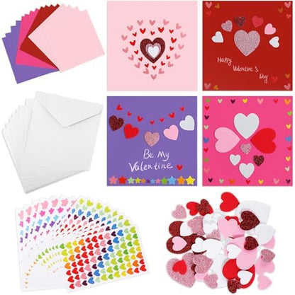 Zonon 16 Pack Valentines Crafts DIY Card Valentines's Day Kits Foam Heart Sticker Craft DIY Kits Envelopes Cards Set for Exchange Gifts (Bright Color) by Zonon