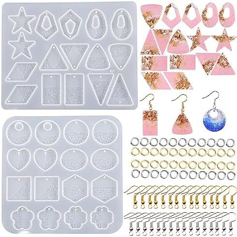 Attuslla 2 PCS Resin Earring Molds Pendant Resin Molds Silicone Jewelry Silicone Resin Molds Making Kits with Ear Hooks, Jump Rings for DIY Earrings, Necklace, Pendant Craft Supplies by Attuslla