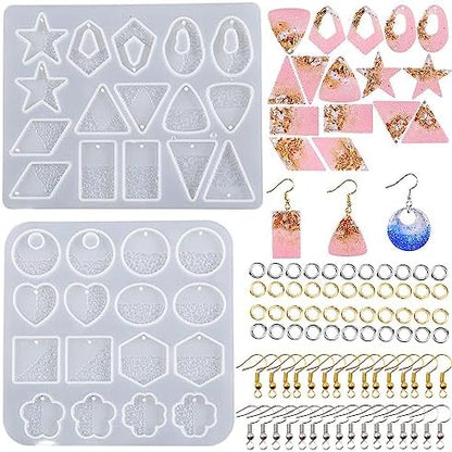 Attuslla 2 PCS Resin Earring Molds Pendant Resin Molds Silicone Jewelry Silicone Resin Molds Making Kits with Ear Hooks, Jump Rings for DIY Earrings, Necklace, Pendant Craft Supplies by Attuslla