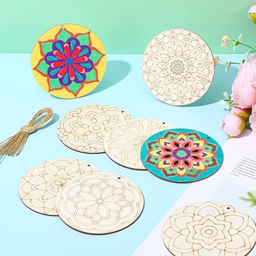 Blosssound 40 Pcs Unfinished Wood Mandala to Paint, 4 Inch, Classic - Image 5