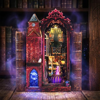 Book Nook Kit for Bookshelf — Arcane Spire Magical Castle 3D Wooden Puzzle, DIY Miniature Dollhouse with LED Lights, Fantasy Book Shelf Insert Decor, Creative Gift for Adults & Teens - Image 5