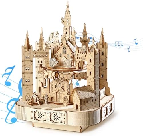 3D Wooden Puzzles for Adults, DIY Magic Castle Model Building Kit w/Music by MakingLifeFunforCool