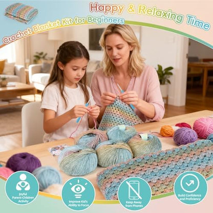 Aeelike Crochet Blanket Kit for Beginner Easy Crochet Kit, Classic Gradient - Image 2