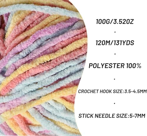 Plush Chunky Chenille Yarn for Crocheting, Soft Fluffy Velvet Yarn for Crocheting, Fuzzy Baby Blanket Knitting Yarns, 100g/131yds Bulky Amigurumi Yarns (Macaron) - Image 2