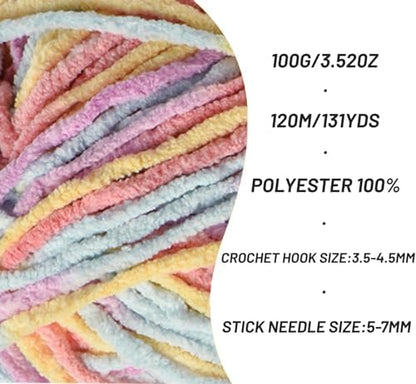 Plush Chunky Chenille Yarn for Crocheting, Soft Fluffy Velvet Yarn for Crocheting, Fuzzy Baby Blanket Knitting Yarns, 100g/131yds Bulky Amigurumi Yarns (Macaron) - Image 2