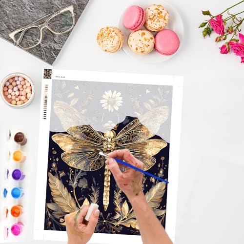 Lxmsja Dragonfly Paint by Numbers Kit for Adults, Vintage Leaves Acrylic Paint by Numbers for Adults Beginner, DIY Craft Supplies Oil Painting Kits for Home Wall Decor 16x20 inch (No Frame) - Image 2