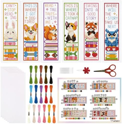 ORIGACH 6 Set Animals & Books Cross Stitch Bookmark Kit for Beginner by ORIGACH