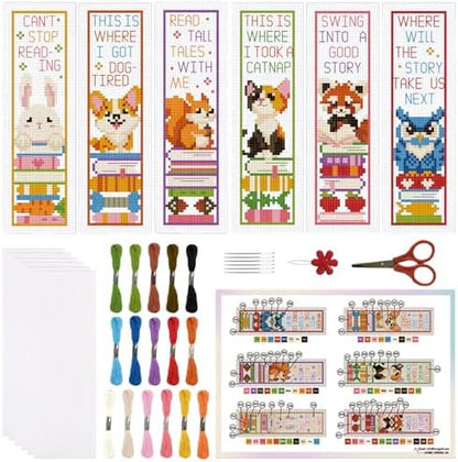 ORIGACH 6 Set Animals & Books Cross Stitch Bookmark Kit for Beginner by ORIGACH