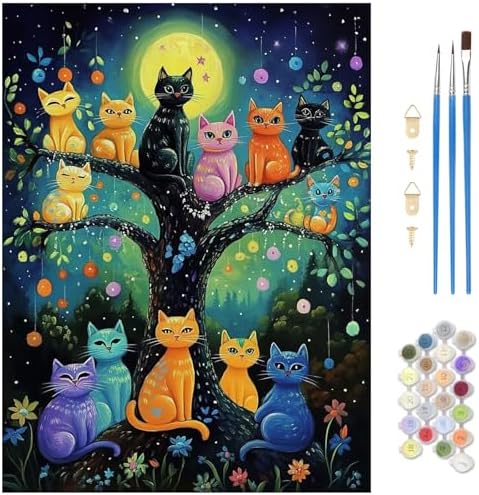 MAXBYE Cute Cats Paint by Numbers Kit for Adults, Kids' Paint By Number Kits, Animal Paint by Numbers Kits for Beginner, DIY Acrylic Color by Number on Canvas for Home Wall Decor Gift 12X16 in by MAXBYE