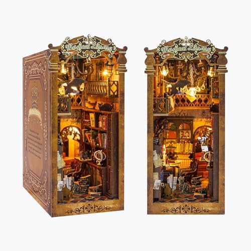 Book Nook Kit - Book Nook Miniature Kit for Adult and Teens, DIY Miniature House Kit with Led Light, Creativity Gifts for Family and Friends, Bookshelf Decor for Book Lovers Nook Kit by AngKng