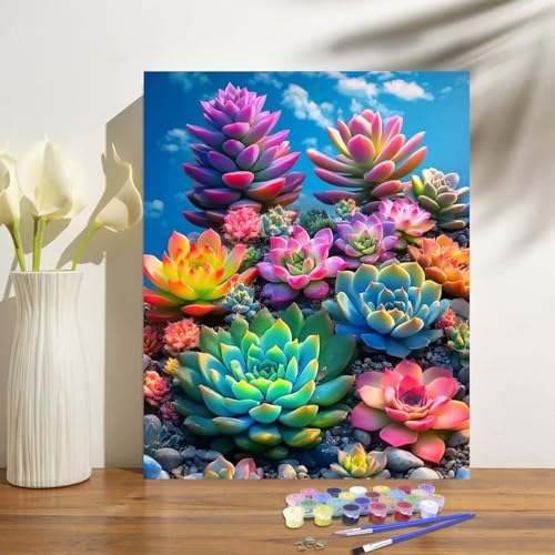 obterie Plant Paint by Numbers Kit for Adults Beginner Succulents Oil Painting Kit Adult Paint by Number Kits on Canvas DIY Painting for Beginners Art by Numbers for Gifts Home Wall Decor 16x20 Inch - Image 2