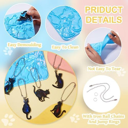 Cat Silicone Molds for Halloween Cute Cat Kitten Keychain Resin Molds Pet Kitten Cabochons Silicone Mold with 20pcs Bails and 20pcs Jump Rings for DIY Earrings Jewelry Making Supplies - Image 5