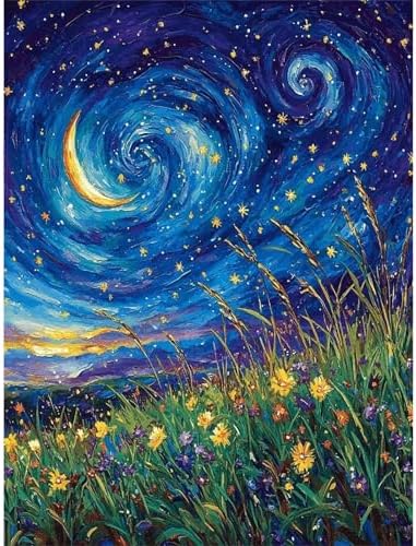 pchmcu DIY Starry Night Paint by Numbers Kits for Adults,Landscape Paint by Number for Adults Beginner Moon,Grassland Paint by Numbers Kits on Canvas Without Frame for Home Wall Decor 16x20inch by PCHMCU