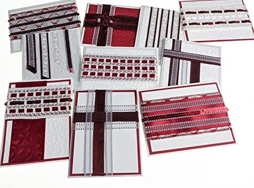 DIY Greeting Card Kit - Ribbon Cards - Handmade DIY Card Kits - Card Making Kit, Thank You & Birthday Cards - Card Kit for 10 Project Card (Crimson & Lace) by Spoolen