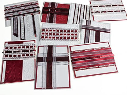 DIY Greeting Card Kit - Ribbon Cards - Handmade DIY Card Kits - Card Making Kit, Thank You & Birthday Cards - Card Kit for 10 Project Card (Crimson & Lace) by Spoolen