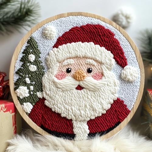 DIY Punch Needle Kits Santa Claus with Hoop 20x20cm-9 by Unknown