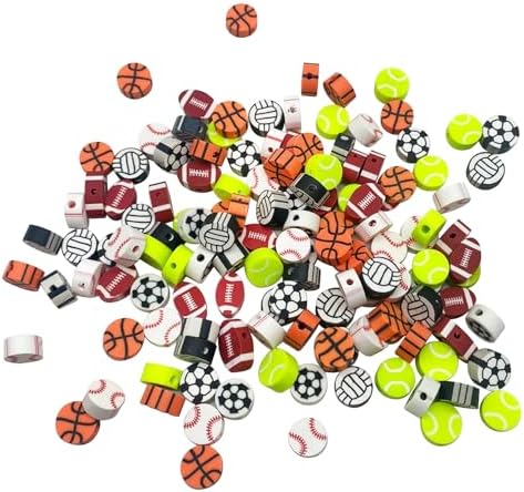 100 Pcs Sport Ball Polymer Clay Beads Mixed Heishi Spacer Beads Supplies for DIY Bracelet Earring Necklace Jewelry Making by PEVOGON