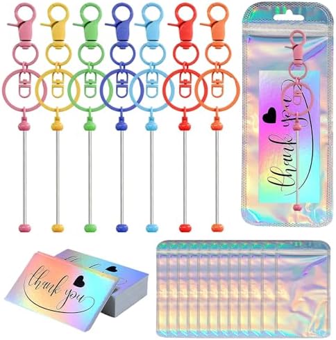 42/84/126 Pcs Beadable Keychain Bars Bulk Blank DIY Beaded Keychain Making Supplies with Bag Thank You Card by Unknown