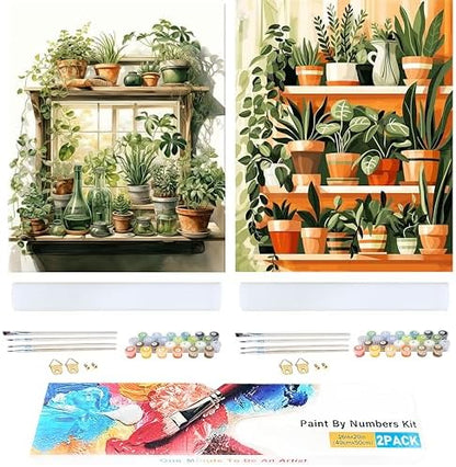 Ycydilirab 2 Pack Plant Paint by Number Adult(with Gifts Box)-Paint by Number Canvas for Adults Plant,Painting by Numbers Kit on Canvas Perfect for Gifts Home Wall Decor(40x50cm) by Ycydilirab