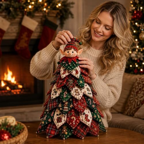 Quilted Christmas Tree Kit – Pre-Cut Fabric & Foam Cone DIY Tabletop Decoration with Tree Topper, No-Sew Holiday Craft Kit for Adults & Kids, Christmas Tree Decorations for Home, Party & Gifts (set4) - Image 6