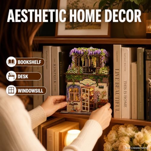 Evankin Flower Shop Book Nook Kit, DIY Miniature House with LED Light - Image 5