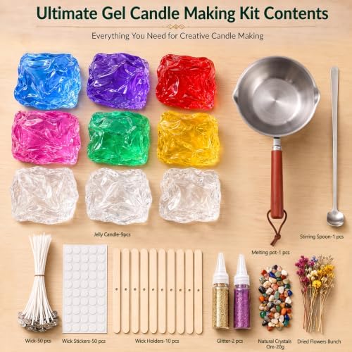 Gel Wax Candle Making Kit, 9pcs /7 Colors Jelly Wax for Adults Teens - Image 2