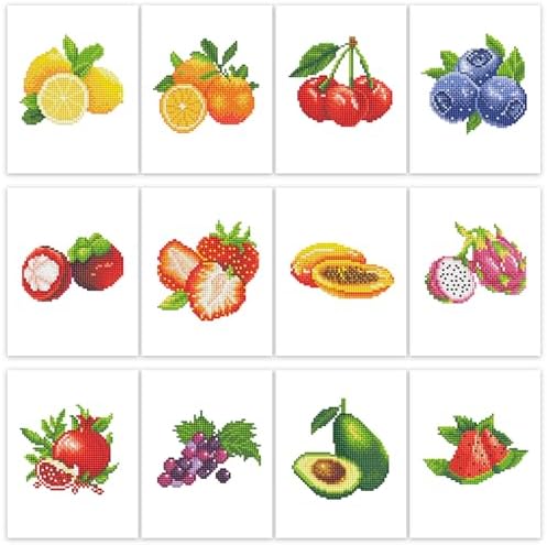 PeakLuv 12 Pcs Small Diamond Art Kits, Fruit Mini Diamond Painting Kits for Adults Beginners, 5D DIY Square Drill Diamond Dots, Quickly Finishable Mini Gem Art for Home Wall Desktop Decor, 6X7in by PeakLuv