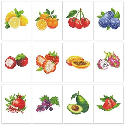 PeakLuv 12 Pcs Small Diamond Art Kits, Fruit Mini Diamond Painting Kits for Adults Beginners, 5D DIY Square Drill Diamond Dots, Quickly Finishable Mini Gem Art for Home Wall Desktop Decor, 6X7in by PeakLuv