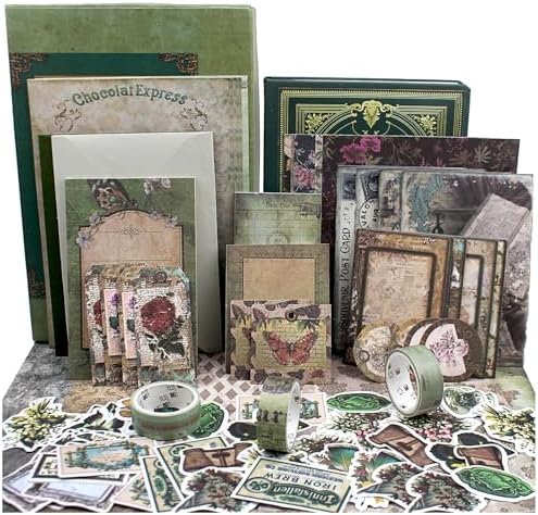 Diuhofart Vintage Scrapbooking Supplies Kit, 185pcs Junk Journal Kit with Scrapbook Paper Sticker Aesthetic Notebook Scrapbook Kit, Art Craft DIY Gift for Adult Women by Diuhofart