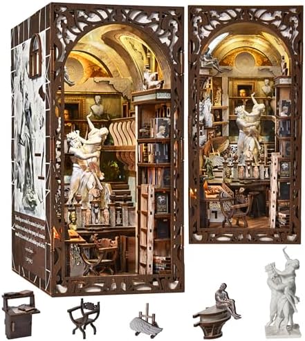 MiniCity DIY Book Nook Kit, Miniature Dollhouse Kit, Book Nook Kits for Adults Gift, Booknook Bookend Bookshelf & Home Decor with LED Light (Bernini's Workshop) by MiniCity