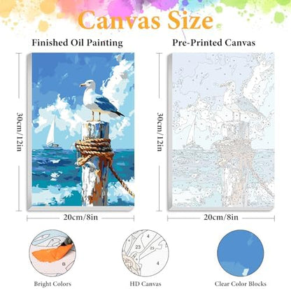 Framed Paint by Numbers Kit for Adults, Seagull Ocean Decor 8x12 Inch - Image 2