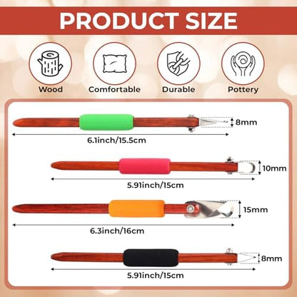 Lanties 4 Pcs Pottery Carving Tool Set Sculpture Scraper Craft Modelling Tools Red Pear Wood Texture Handle with Stainless Steel Blade for Clay Carving, Ceramic Sculpting, Graffito (Novel Color) - Image 2