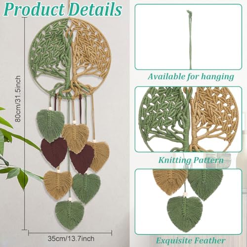 ACRNIGHEET DIY Macrame Kit for Adults Beginners Handmade Leaves Tree of Life DIY Boho Macrame Wall Hanging Ornaments with Macrame Supplies Wall Hanging Kit for Home Decor Craft Gifts(Coffee Series) - Image 3