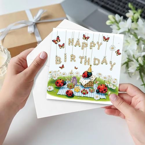 6Pcs Greeting Card DIY Diamond Art Painting Greeting Cards Special Shaped Holiday Blessing Folding Card Kit with Envelopes Arts Crafts for Birthday Festival-Insect - Image 2