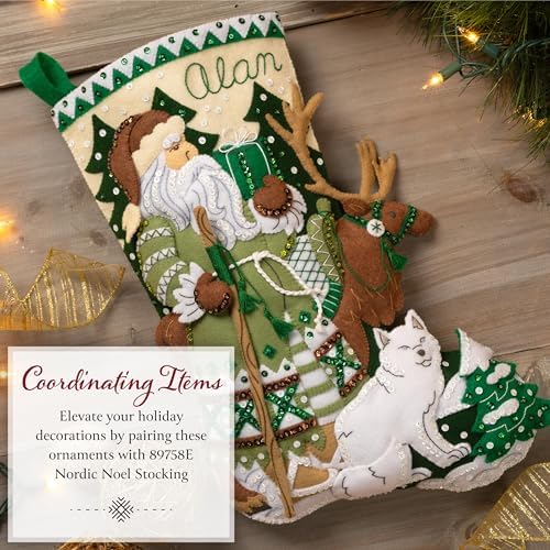Bucilla Felt Applique 4 Piece Ornament Making Kit, Nordic Noel, Perfect for DIY Arts and Crafts - Image 5