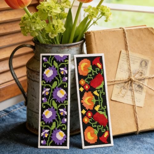 ACRNIGHEET 6PCS Cross Stitch Kits Stamped Cross Stitch Bookmark Kit for Beginner Adults Easy Flower DIY Embroidery Bookmark Kit Needlepoint Kits with Instructions Book Lovers Craft Gift 8.5''x3'' 11CT - Image 5