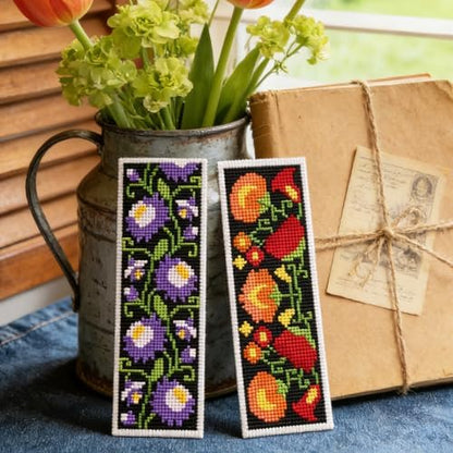 ACRNIGHEET 6PCS Cross Stitch Kits Stamped Cross Stitch Bookmark Kit for Beginner Adults Easy Flower DIY Embroidery Bookmark Kit Needlepoint Kits with Instructions Book Lovers Craft Gift 8.5''x3'' 11CT - Image 5