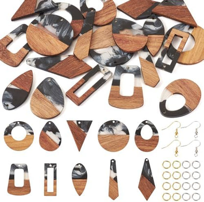 FASHEWELRY 20Pcs Resin Wood Earring Charms Milk Cow Wooden Earring Blanks Geometric Wooden Earring Findings Vintage Boho Charms for Jewelry Making with Earring Hooks & Jump Rings by FASHEWELRY